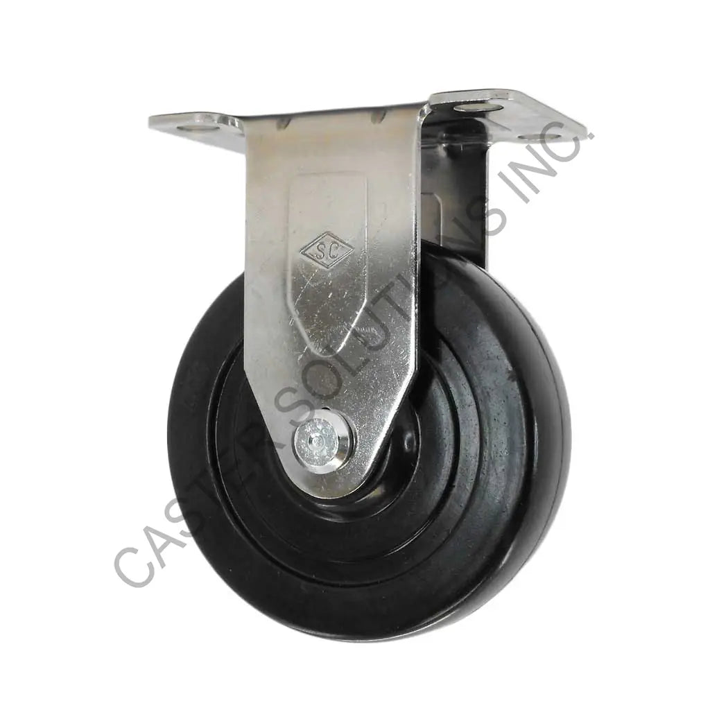 5" x 1.25" Stainless Rigid Plate Caster with Hard Rubber Wheel