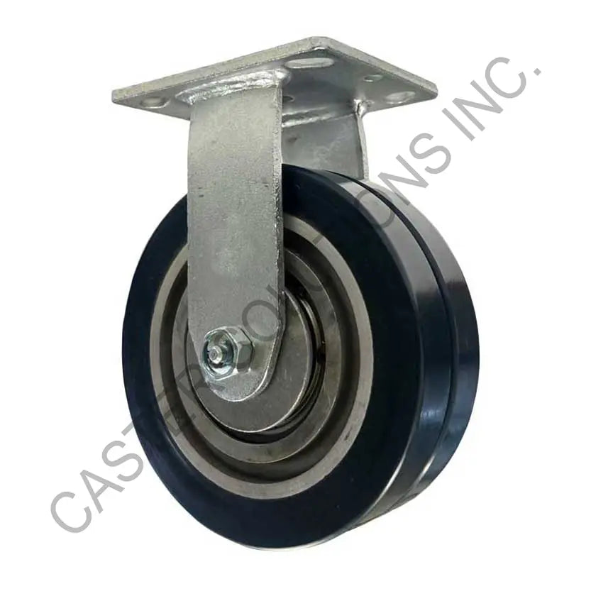 8" x 2" Rigid Plate Caster with Dual Ergo Wheel