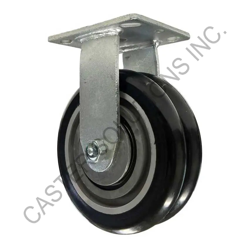8" x 2" Rigid Plate Caster with Dual Ergo Wheel