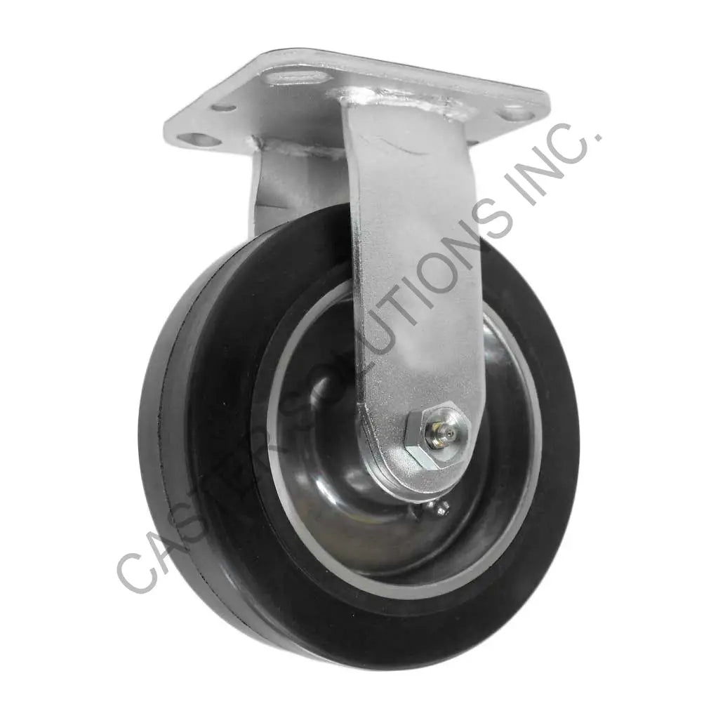 8" x 2" Rigid Plate Caster with Rubber on Aluminum Wheel
