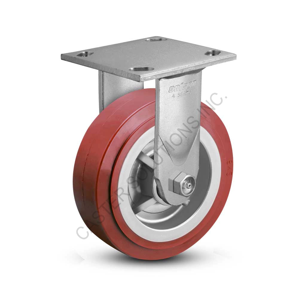 8" x 2" Rigid Plate Caster with Polyurethane HI-TECH Wheel