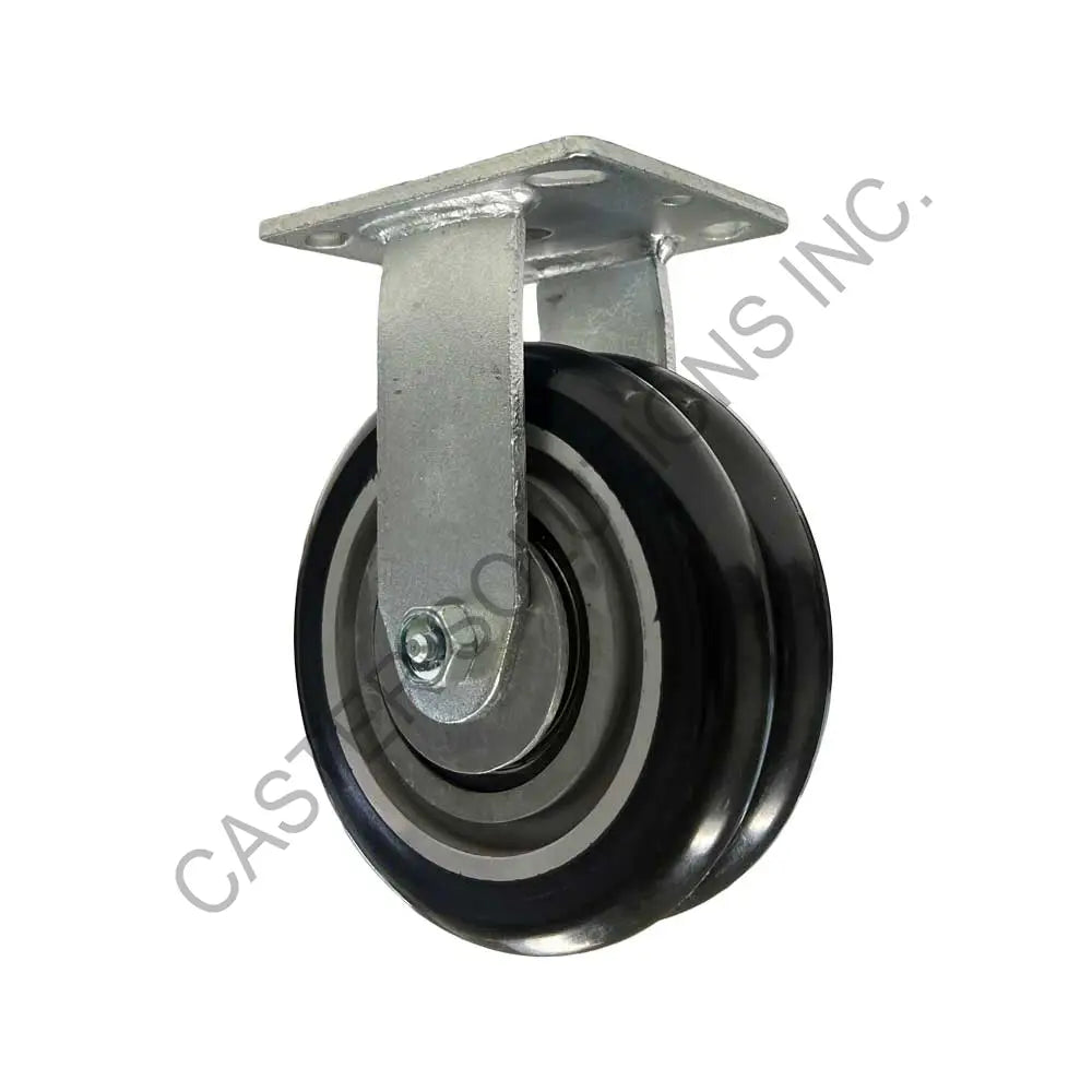 8" x 2" Rigid Plate Caster with Dual Ergo Wheel