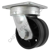 12" x 3" Swivel Plate Caster with Cast Iron V-Groove Wheel