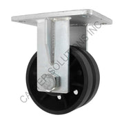 12" x 3" Rigid Plate Caster with Cast Iron V-Groove Wheel