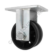 12" x 3" Rigid Plate Caster with Cast Iron V-Groove Wheel