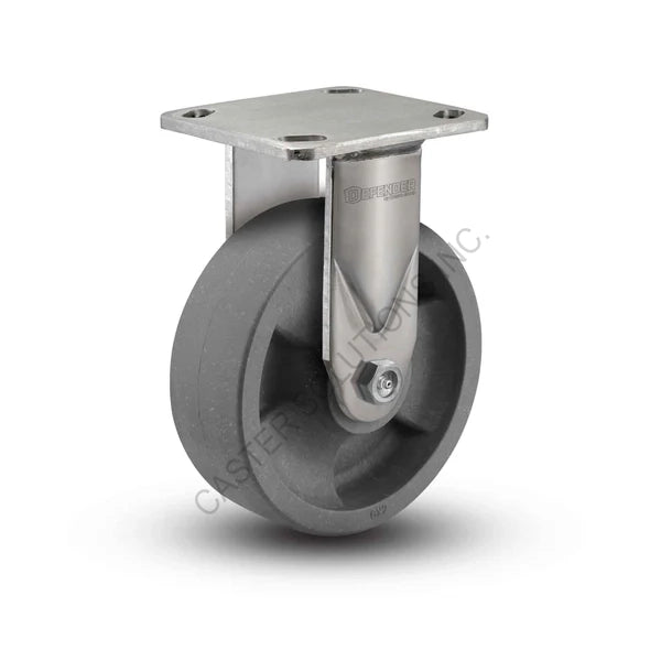 8" x 2" Rigid Stainless Plate Caster with HD Nylon Glass Filled Wheel
