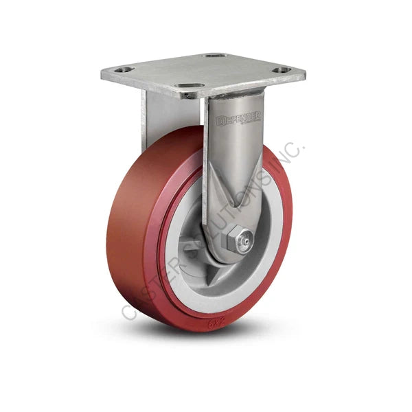8" x 2" Rigid Stainless Plate Caster with Polyurethane HI-TECH Wheel