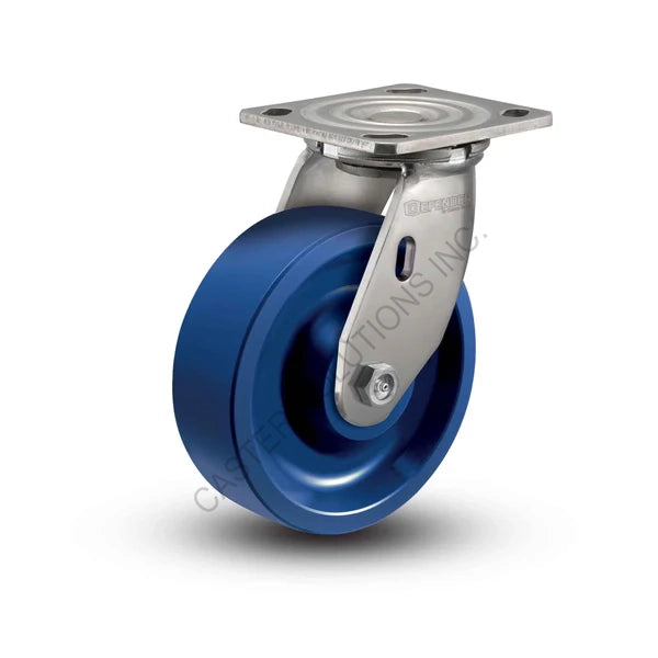8" x 2" Swivel Stainless Plate Caster with K Solid Polyurethane Wheel