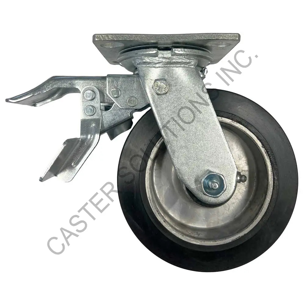 8" x 2" Total-locking Plate Caster with Rubber on Aluminum Wheel