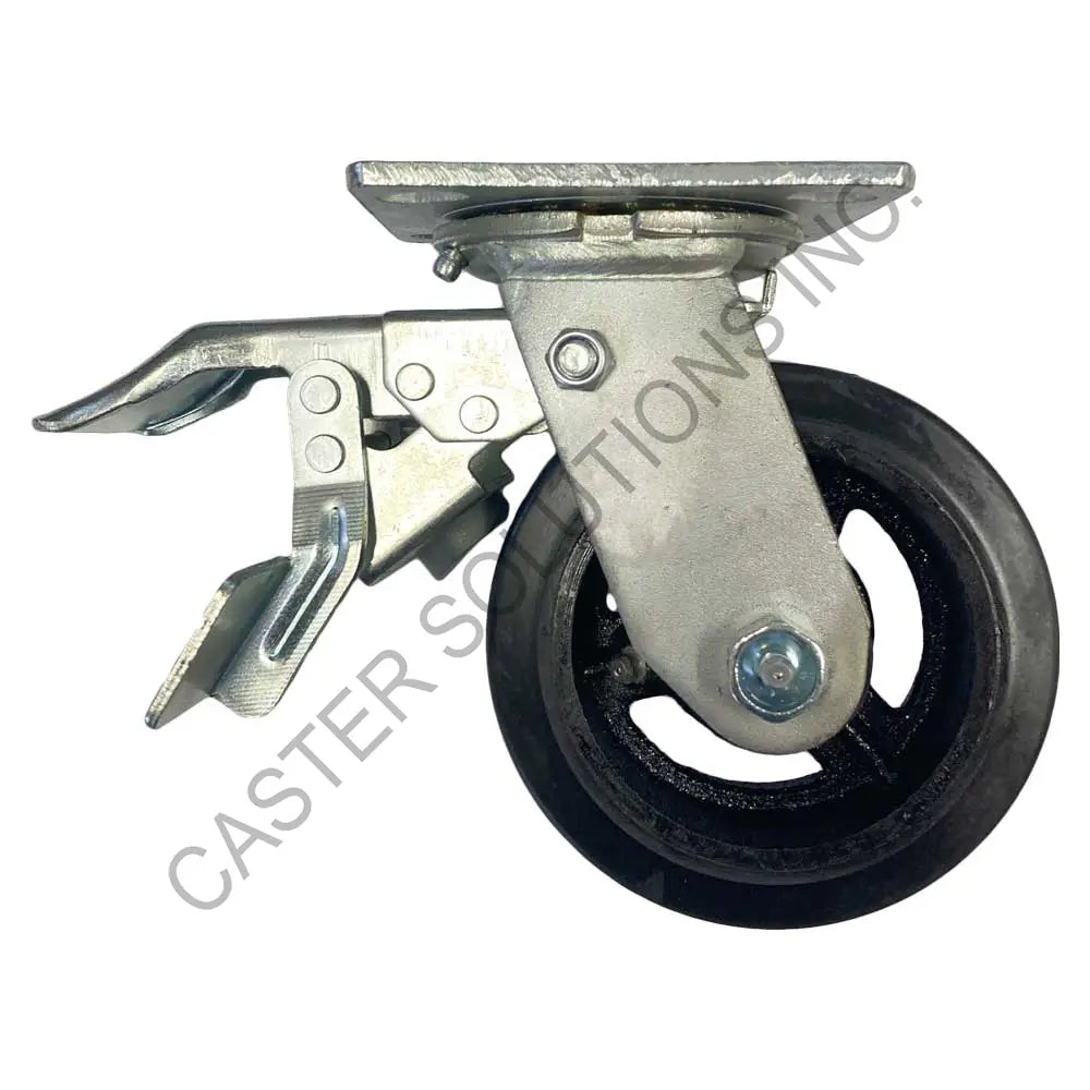 8" x 2" Total-locking Plate Caster with Mold-On Rubber Wheel