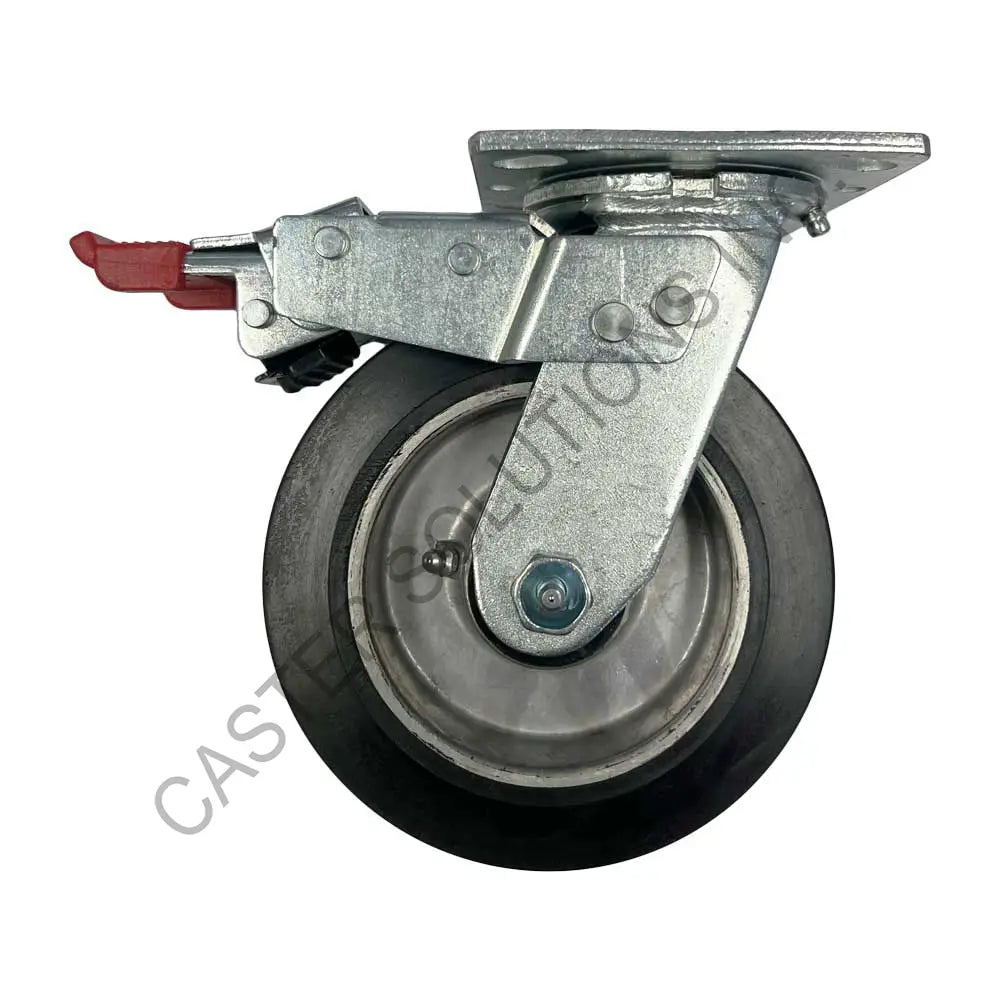 8" x 2" Total-locking Plate Caster with Rubber on Aluminum Wheel