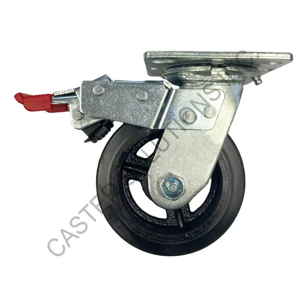 8" x 2" Total-locking Plate Caster with Mold-On Rubber Wheel